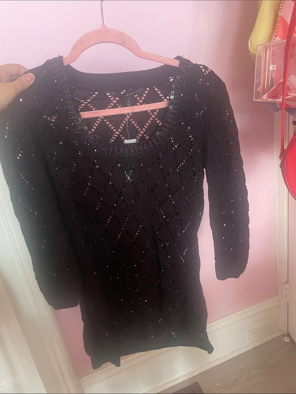 Black Open-Knit Scoop Neck Sweater, White House Black Market, NWT